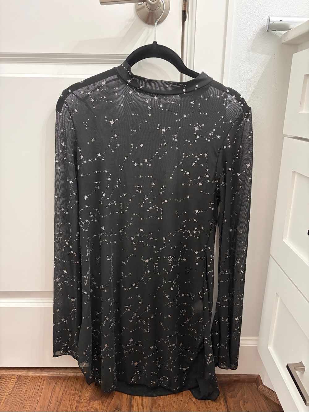 Black Star Print Mesh Dress/Coverup